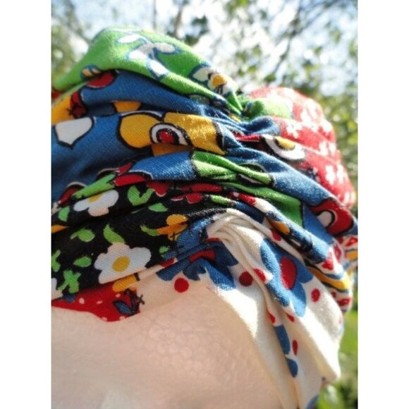 Vtg Gingham Saks Fifth Avenue Turban Hat Draped Gathered Multi Colored Fabric main image 4